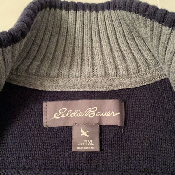 Eddie Bauer Full Zip Cotton Heavy Warm Men’s Sweater Size T XL - Picture 11 of 13